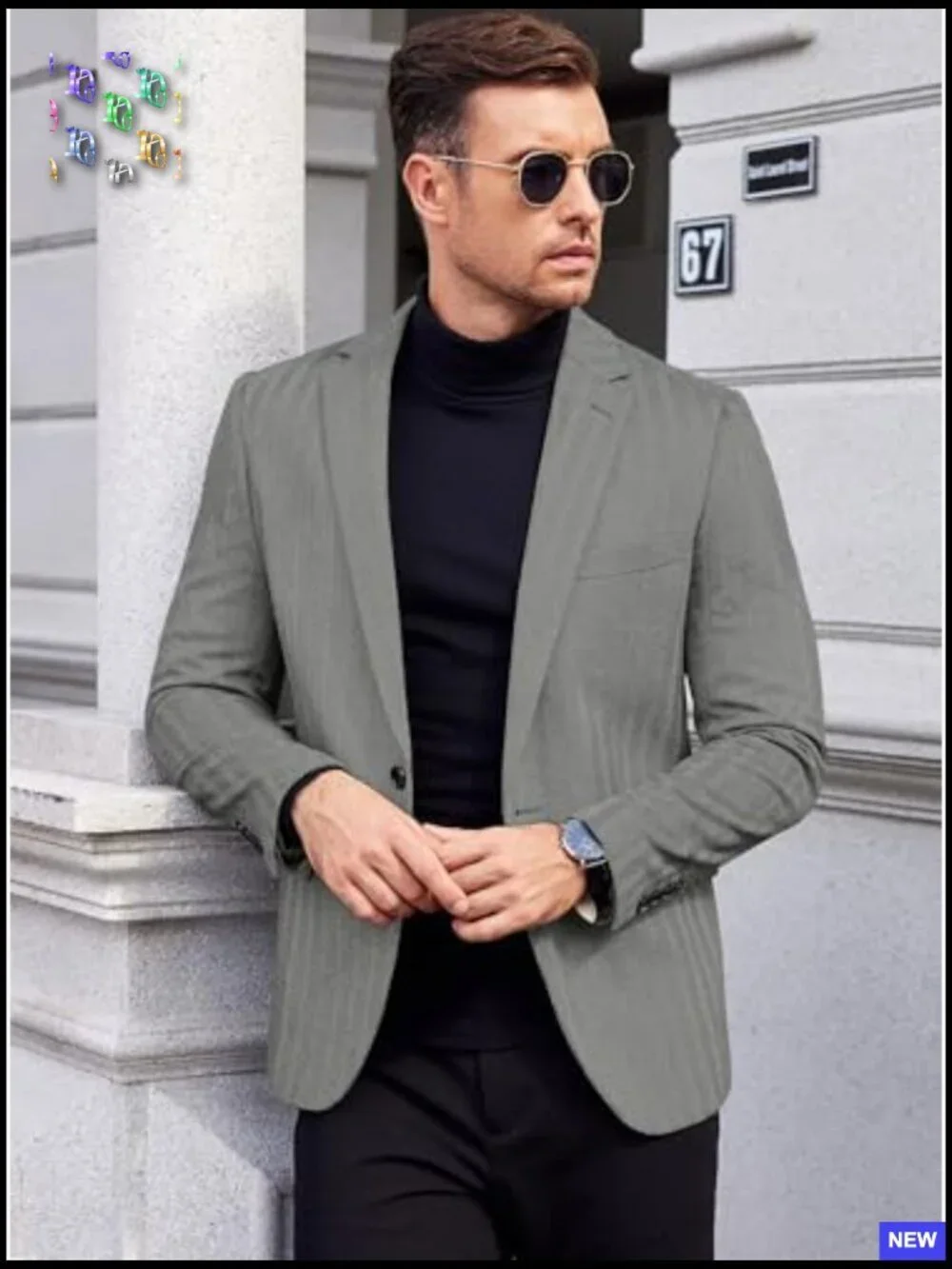 Tweed Herringbone Blazer Slim Fit Casual Formal One Button Sport Coat